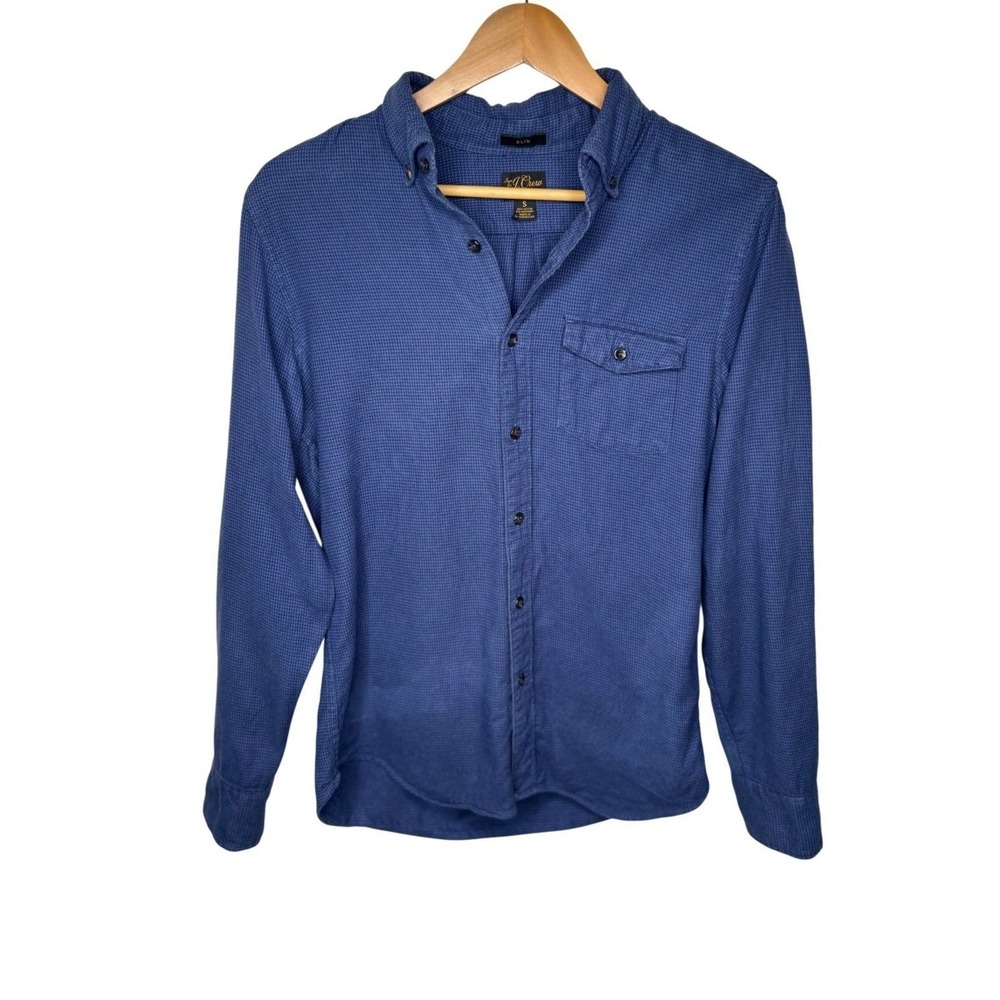 J.Crew Slim Fit Cotton Cashmere Shirt Blue Micro Houndstooth Button Down Men's S